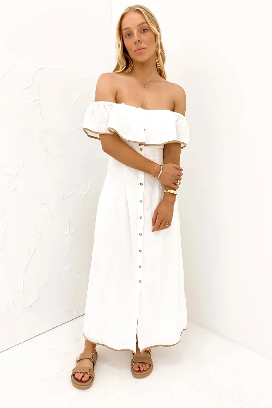 Aaron Midi Dress White Stylish Button-Down Midi Dress