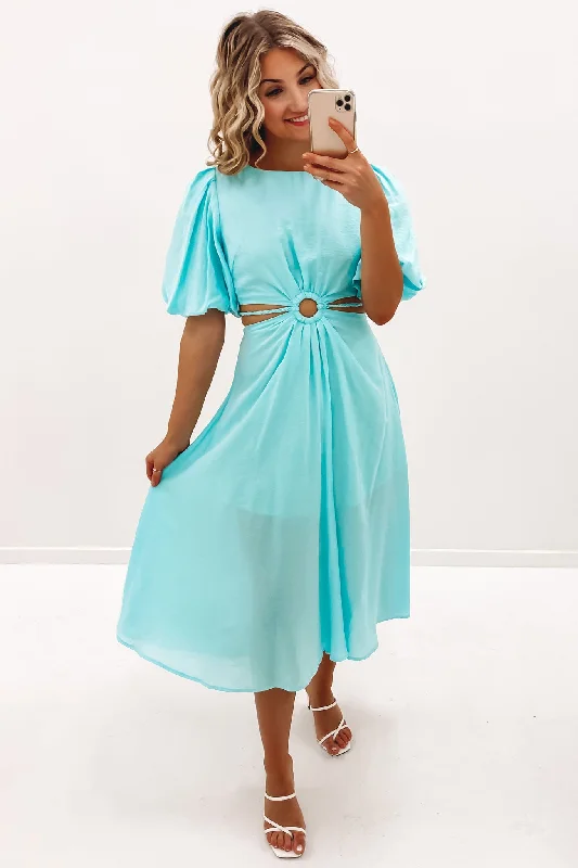 Adeline Midi Dress Blue Elegant Lace Trim Midi Dress