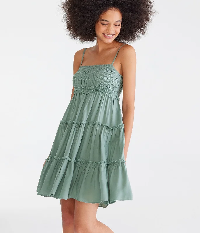 Aeropostale Solid Square-Neck Tiered Mini Dress Cozy Wraparound Mini Dress
