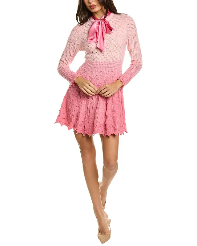 alice + olivia Gin Lace Silk & Wool-Blend Mini Dress Comfortable Off-Shoulder Mini Dress
