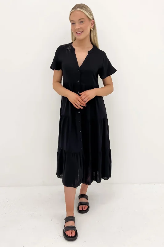 Alorah Midi Dress Black Fashionable Off-Shoulder Dress Midi