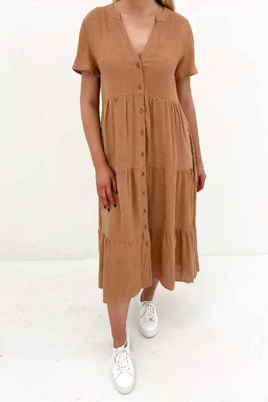 Alorah Midi Dress Coffee Comfortable Stretch Midi Dress