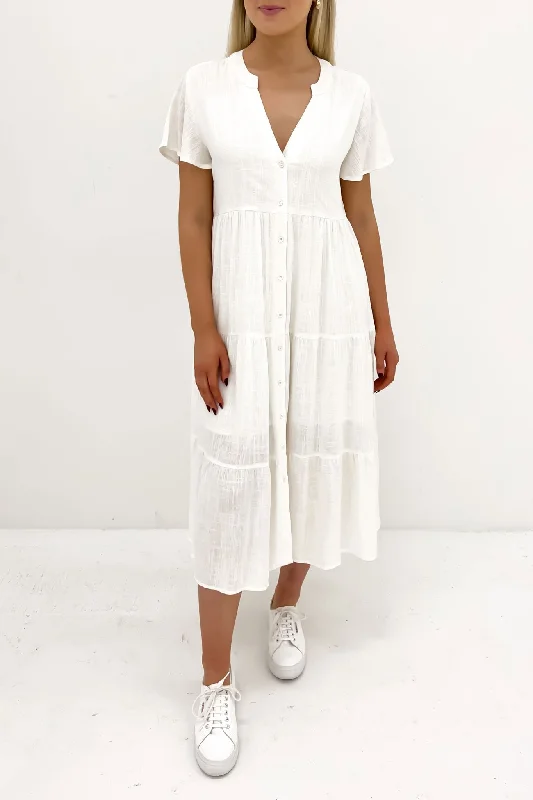 Alorah Midi Dress White Cozy Spaghetti Strap Midi Dress
