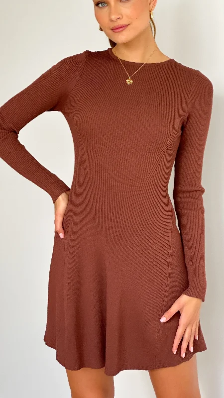 Amity Mini Dress - Brown Fashionable A-Line Mini Dress