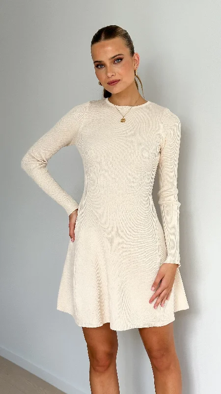 Amity Mini Dress - Cream Fashionable Polka Dot Mini Dress