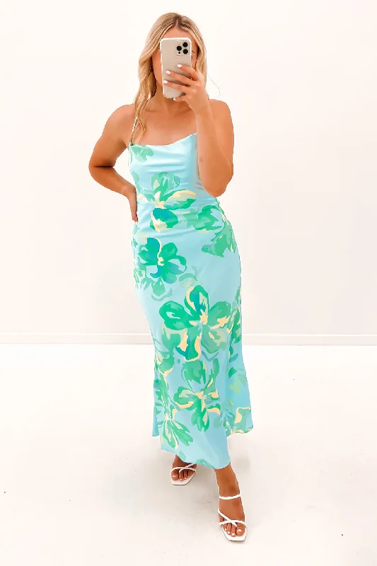 Angelica Midi Dress Blue Multi Stylish Pleated Skirt Midi Dress