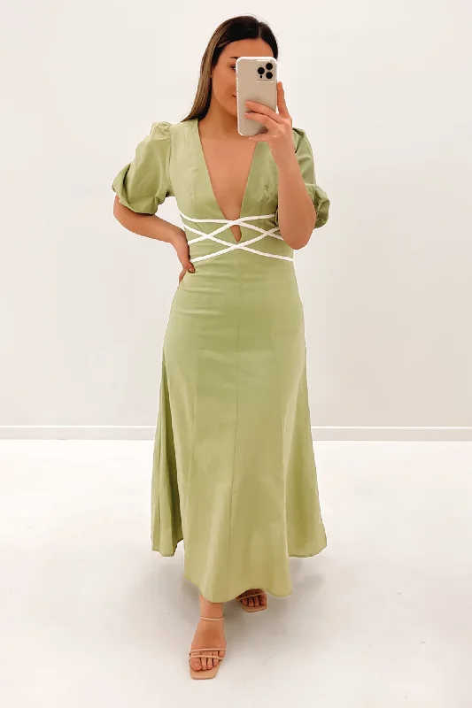 Ansley Midi Dress Khaki Elegant Velvet Midi Dress