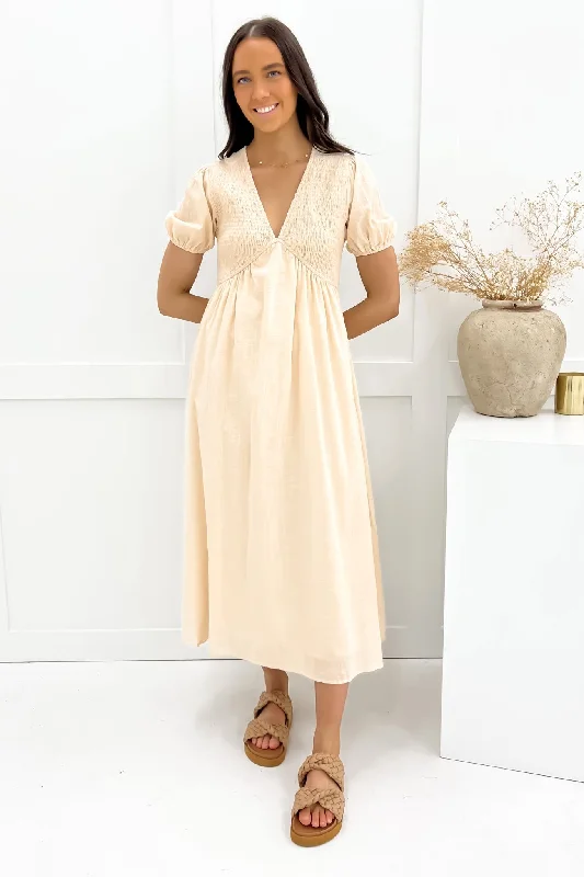 Arella Midi Dress Beige Classic Black Midi Dress