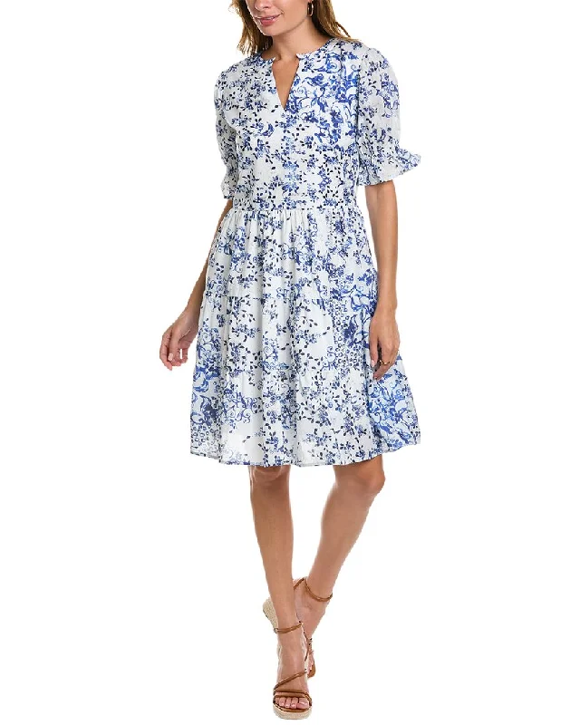 Atelier Split Neck Mini Dress Comfortable Fit-and-Flare Mini Dress