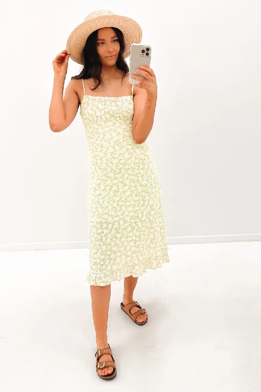 Audrie Midi Dress Green Comfortable Adjustable Strap Midi Dress