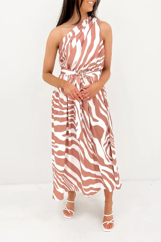 Bailee Midi Dress Mocha White Comfortable Lace-Up Midi Dress