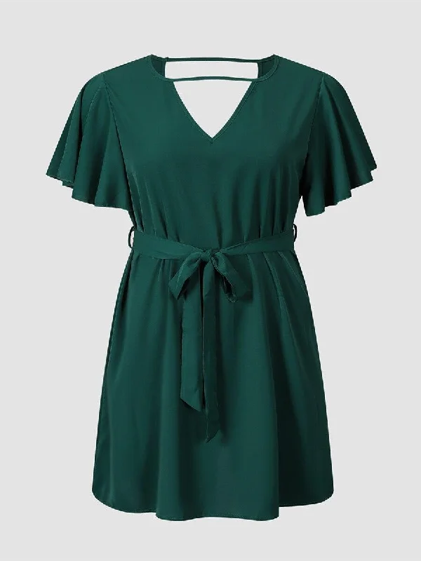 Belted Green Midi Dress Comfortable Denim Midi Dress