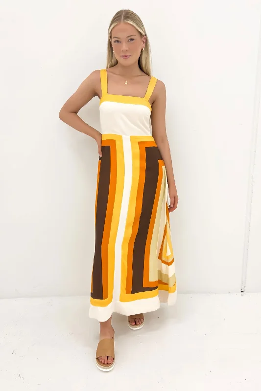Bishop Midi Dress Retro Comfortable Geometric Print Midi Dress