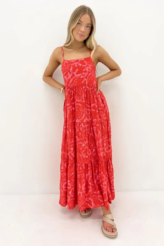 Boyd Midi Dress Watermelon Hollaway Fashionable Sheer Sleeve Midi Dress