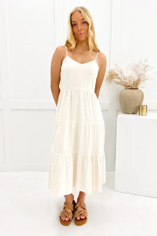 Bridey Midi Dress Beige Chic Lace Detail Midi Dress