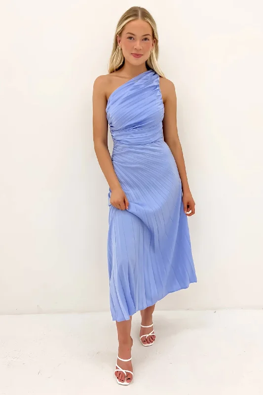 Caralee Midi Dress Blue Trendy Ruffled Sleeve Midi Dress