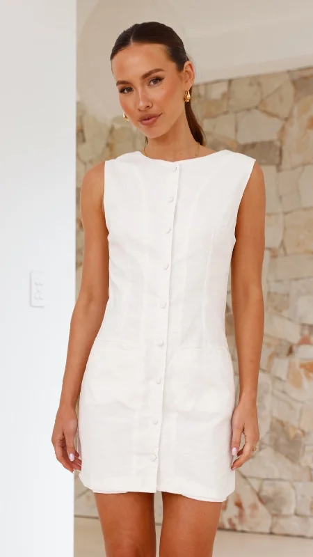 Celine Mini Dress - White Modern Satin Mini Dress
