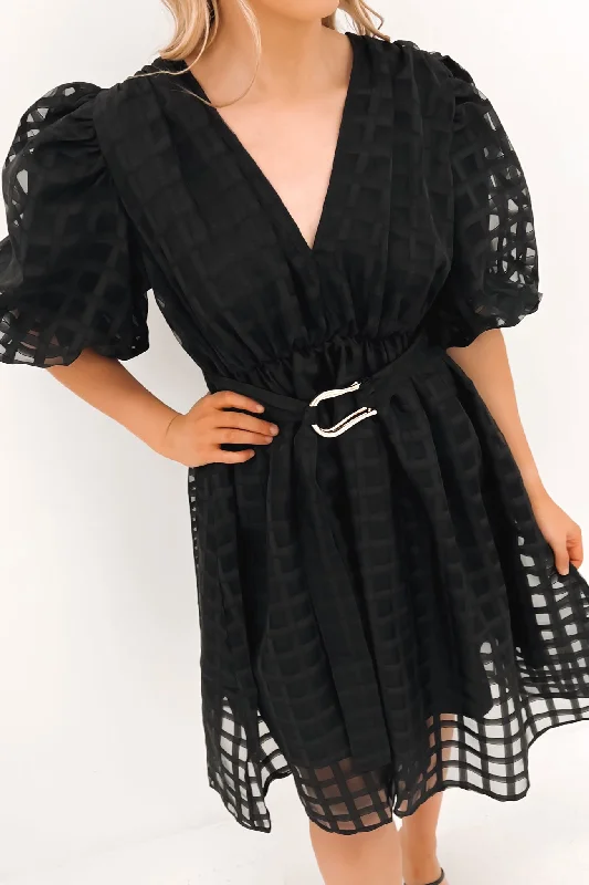 Cindie Midi Dress Black Stylish Button-Down Midi Dress