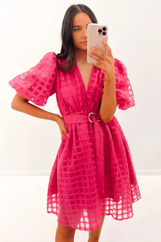Cindie Midi Dress Hot Pink Trendy Mock Neck Midi Dress