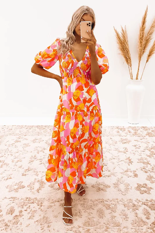 Clara Midi Dress Multi Elegant Satin Button Midi Dress