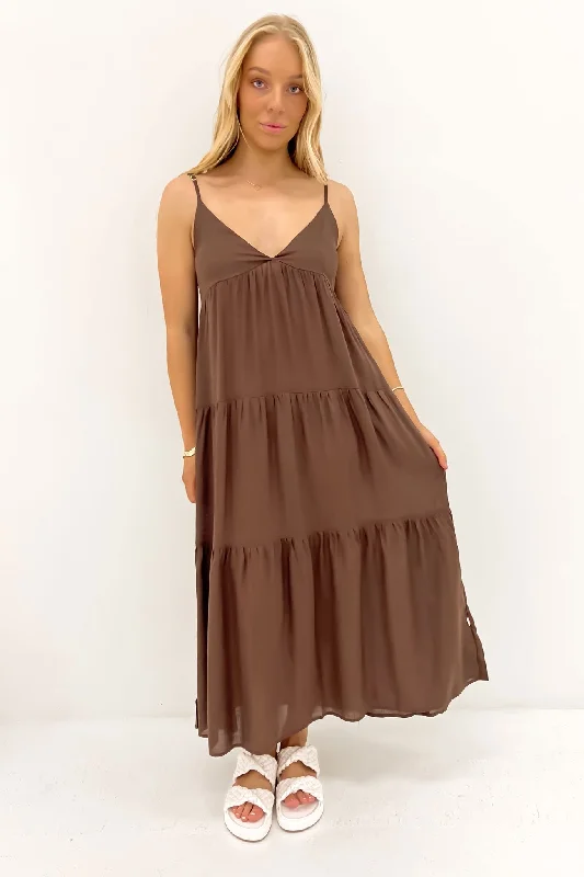 Classic Tiered Midi Dress Chocolate Trendy Shift Midi Dress