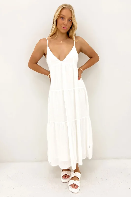 Classic Tiered Midi Dress White Fashionable Fitted Midi Dress