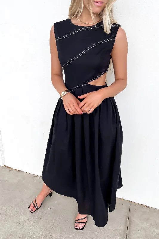 Colson Midi Dress Black Comfortable Fit-and-Flare Midi Dress