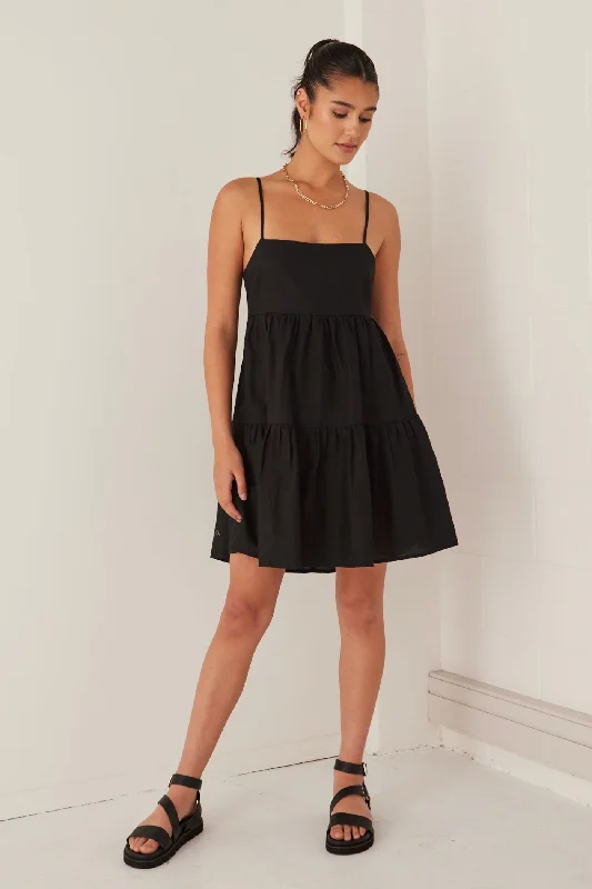 Cosmos Black Linen Cotton Strappy Tie Back Tiered Mini Dress Elegant Lace Mini Dress Cosmos Black Linen Cotton Strappy Tie Back Tiered Mini Dress Elegant Lace Mini Dress