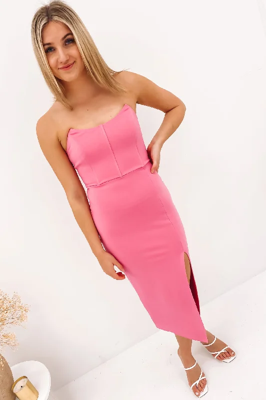Crystal Midi Dress Pink Trendy Floral Wrap Midi Dress