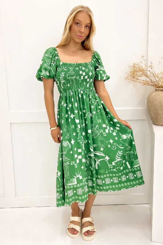 Elina Midi Dress Green Noosa Comfortable Ruched Midi Dress