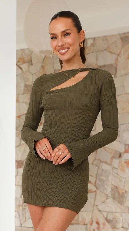 Ellison Mini Dress - Khaki Stylish Short-Sleeve Mini Dress