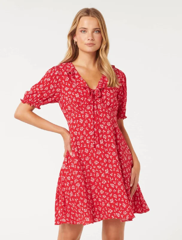 Emmie Frill Neck Mini Dress Casual High-Waist Mini Dress