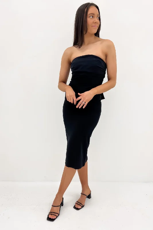 Esmerelda Midi Dress Black Elegant Floral Midi Dress