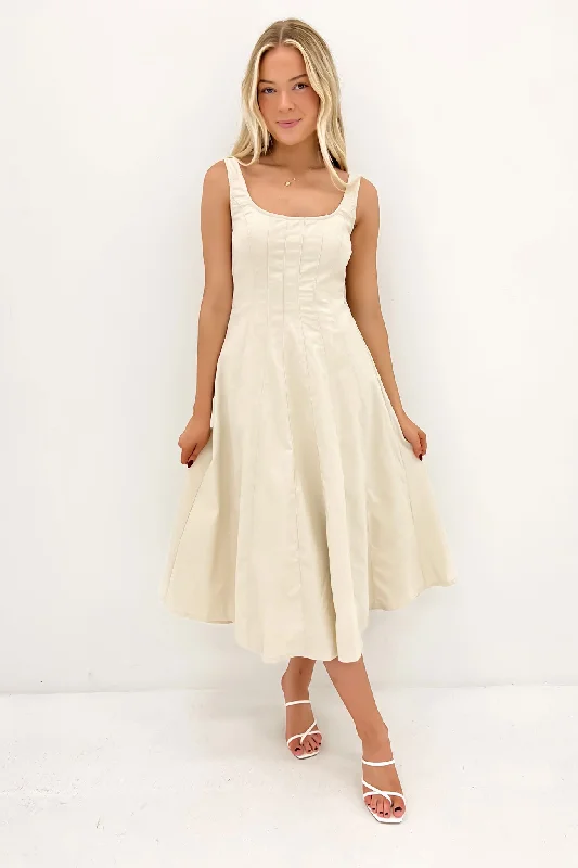 Evan Midi Dress Beige Trendy A-Line Midi Dress
