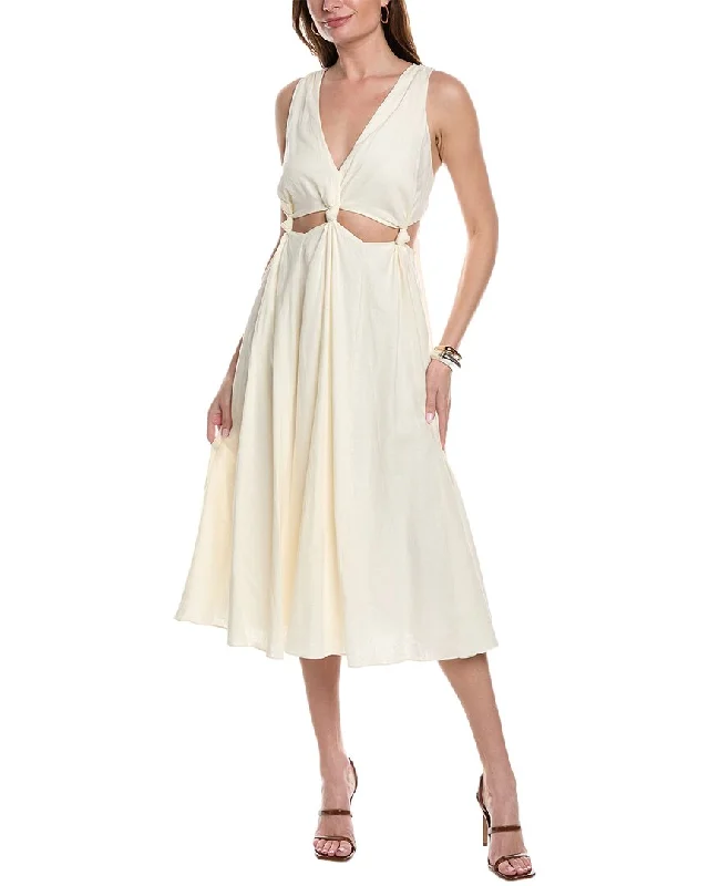 FARM Rio Cutout Waist Linen-Blend Mini Dress Trendy Button-Detail Mini Dress