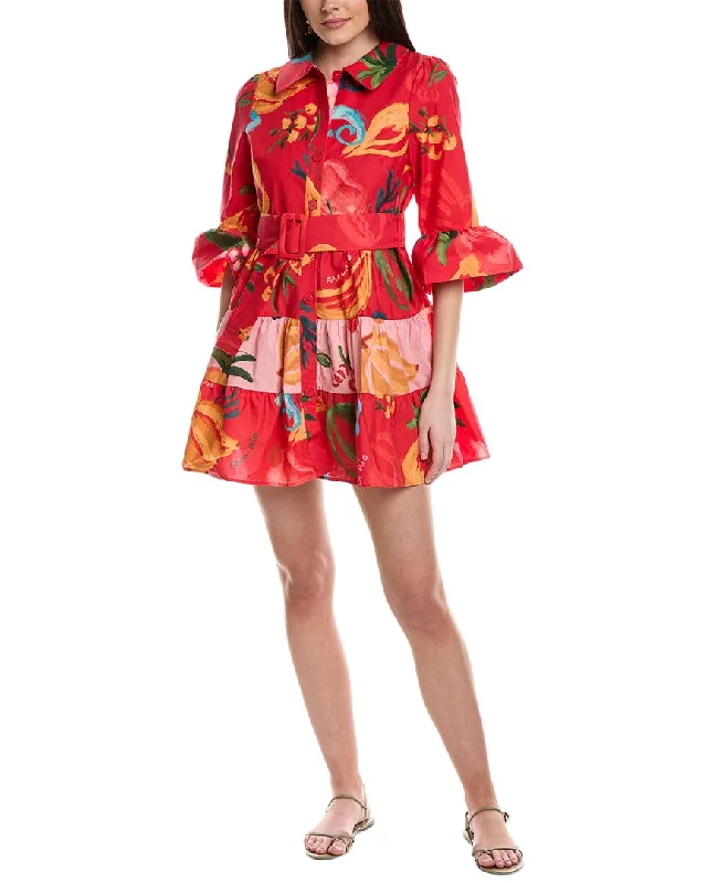 FARM Rio Mixed Fruits Ocean Mini Dress Casual Mini Dress with Pockets