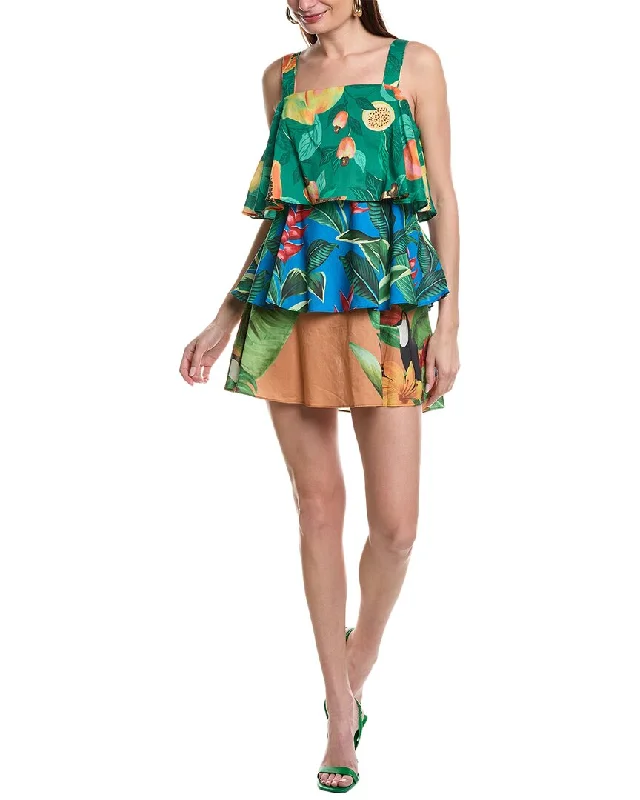 FARM Rio Mixed Prints Layered Mini Dress Cozy A-Line Mini Dress