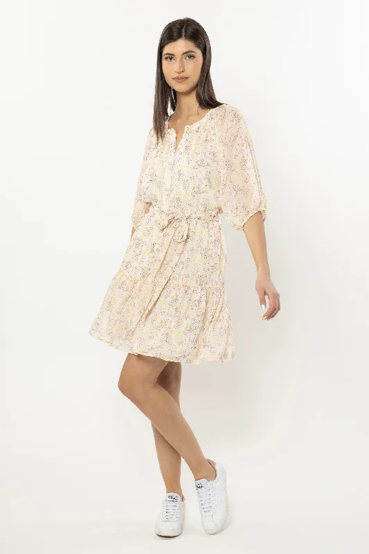 Flourish White Lilac Daisy Puff Sleeve Mini Dress Stylish Button-Down Mini Dress