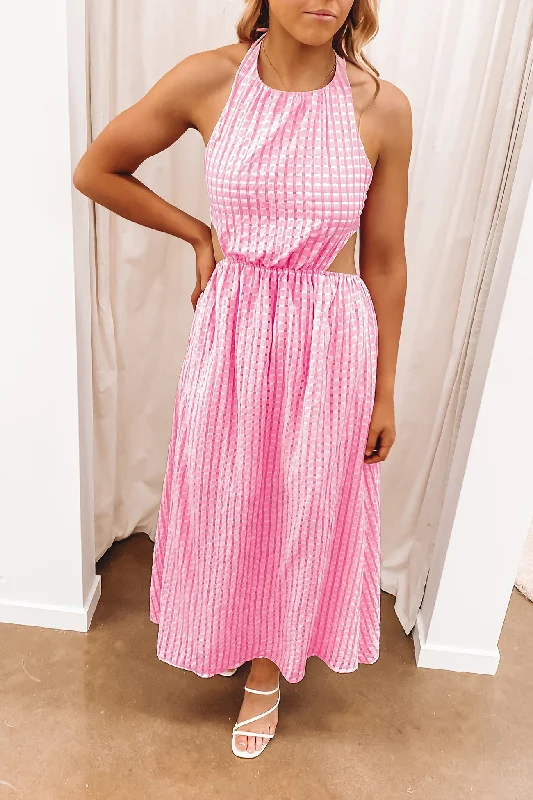 Gordon Midi Dress Pink Trendy Flared Sleeve Midi Dress