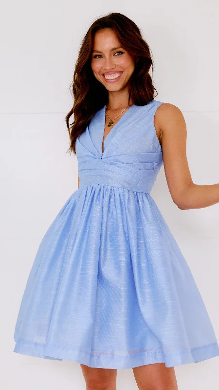 Gracey Mini Dress - Blue Trendy Crossover Mini Dress