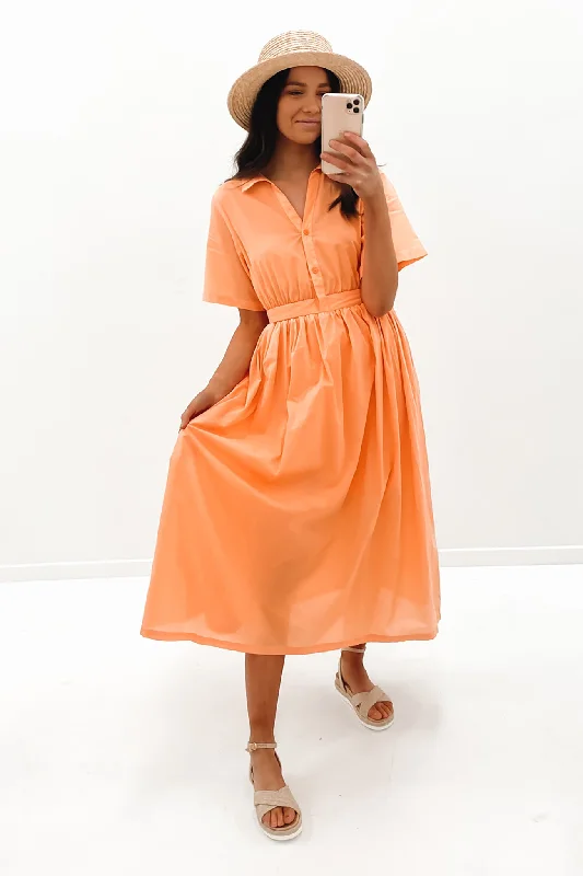 Graham Midi Dress Orange Comfortable Geometric Print Midi Dress