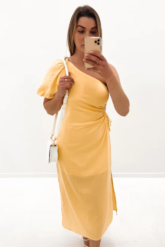 Greta Midi Dress Lemon Comfortable Stretch Midi Dress