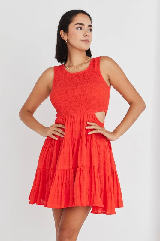 Harley Sunset Shirred Cotton Sleeveless Waist Cut Out Tiered Mini Dress Cozy Satin Mini Dress Harley Sunset Shirred Cotton Sleeveless Waist Cut Out Tiered Mini Dress Cozy Satin Mini Dress
