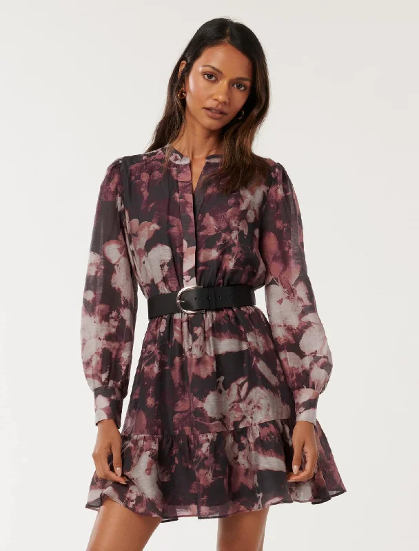 Hollie Petite Blouson Sleeve Mini Dress Trendy Wraparound Mini Dress