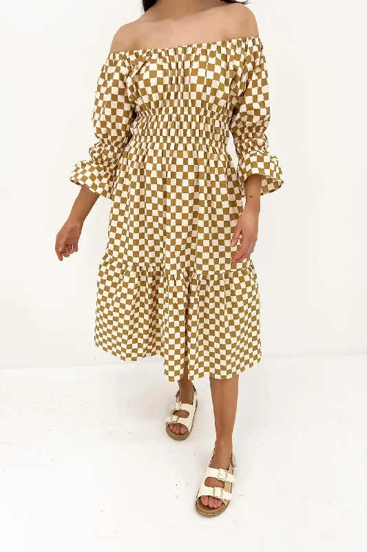 Huntleigh Midi Dress Mustard Cream Chic Floral Print Midi Dress