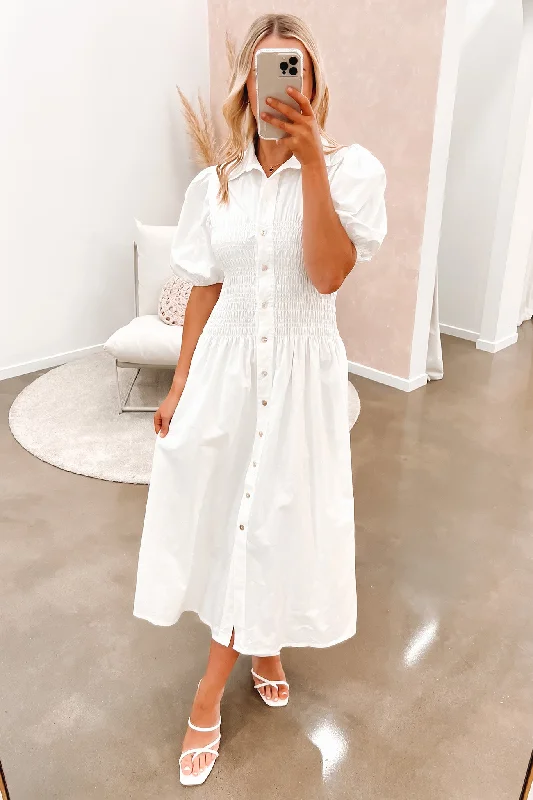 Imogen Midi Dress White Chic Bohemian Midi Dress