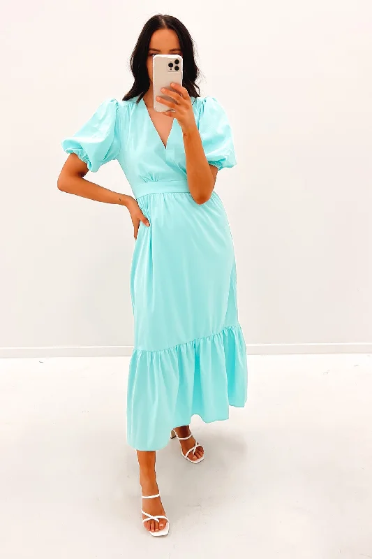 Isabel Midi Dress Aqua Stylish Tiered Midi Dress