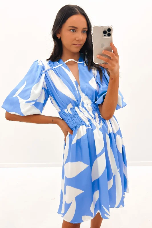 Jackie Midi Dress Blue Swirl Fashionable Skater Midi Dress