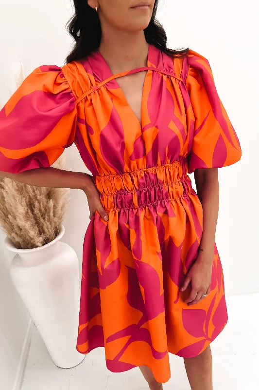 Jackie Midi Dress Orange Pink Cozy Tie-Dye Midi Dress