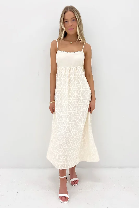 Jaime Midi Dress Cream Trendy Boho Midi Dress